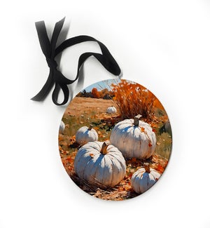 White Pumpkins On Leaves In Field Ornament